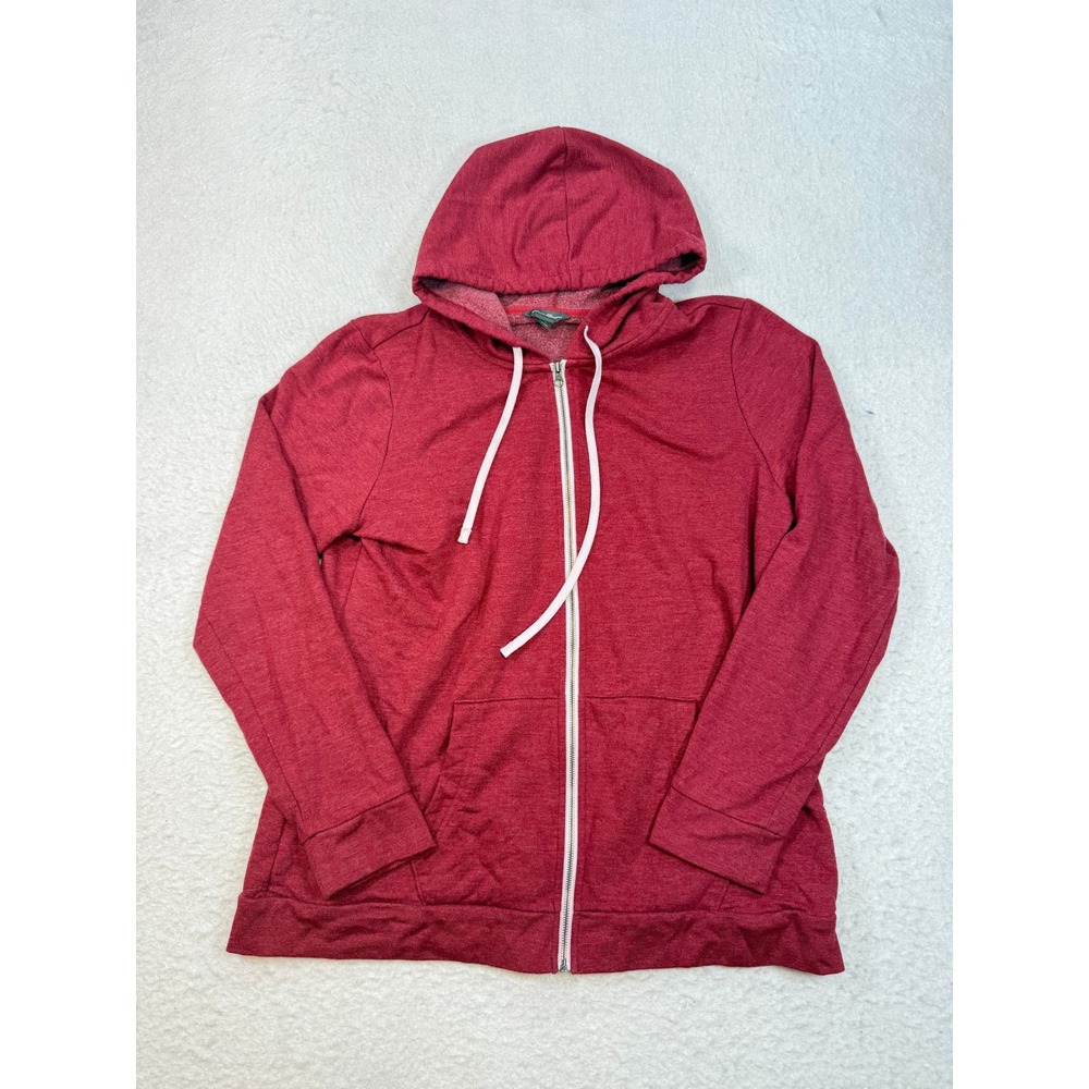 Eddie Bauer Womens Large Full Zip Hoodie Heather Red Fleece Lined Sweatshirt